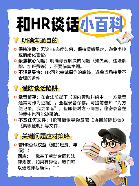 蓝色卡通和HR沟通职场求职知识分享小红书配图
