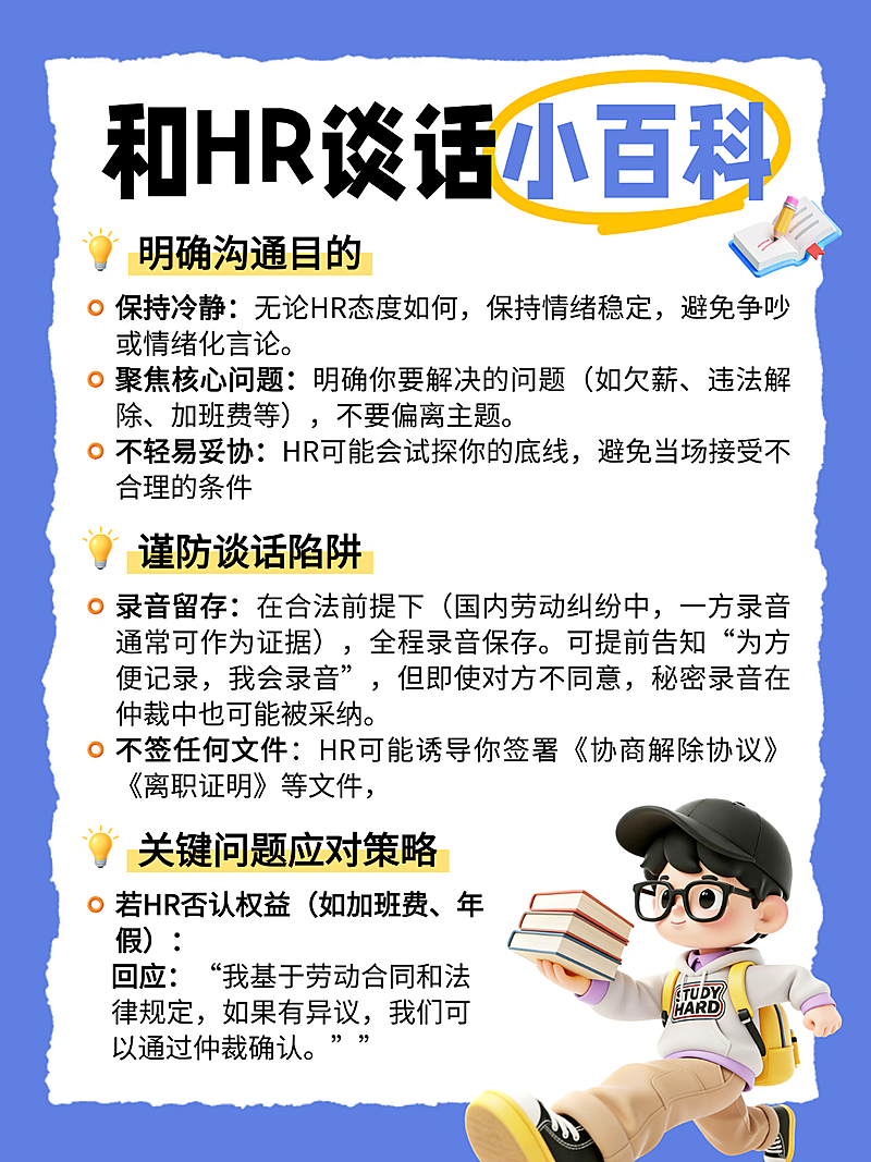 蓝色卡通和HR沟通职场求职知识分享小红书配图