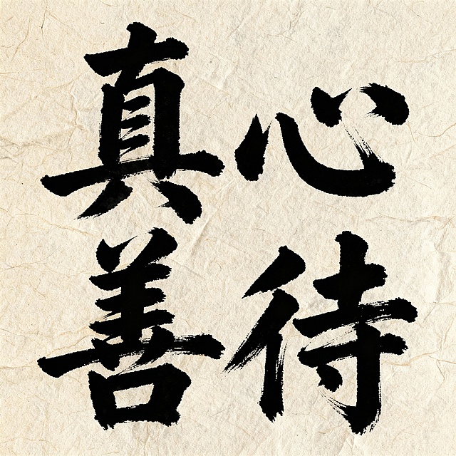 毛笔字写：真心善待