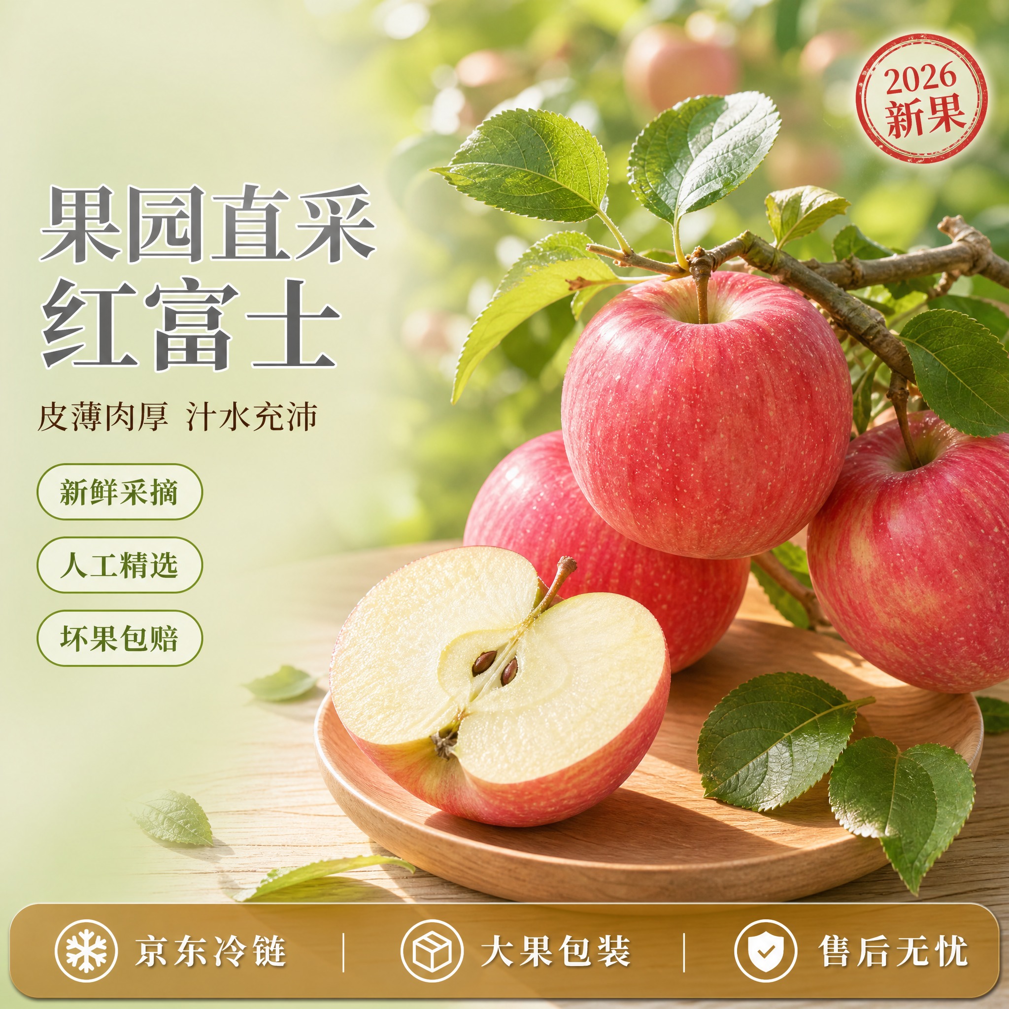 [主图-3] 陕西红富士苹果精品主图，京东1:1方图，核心任务… - 图片创意预览