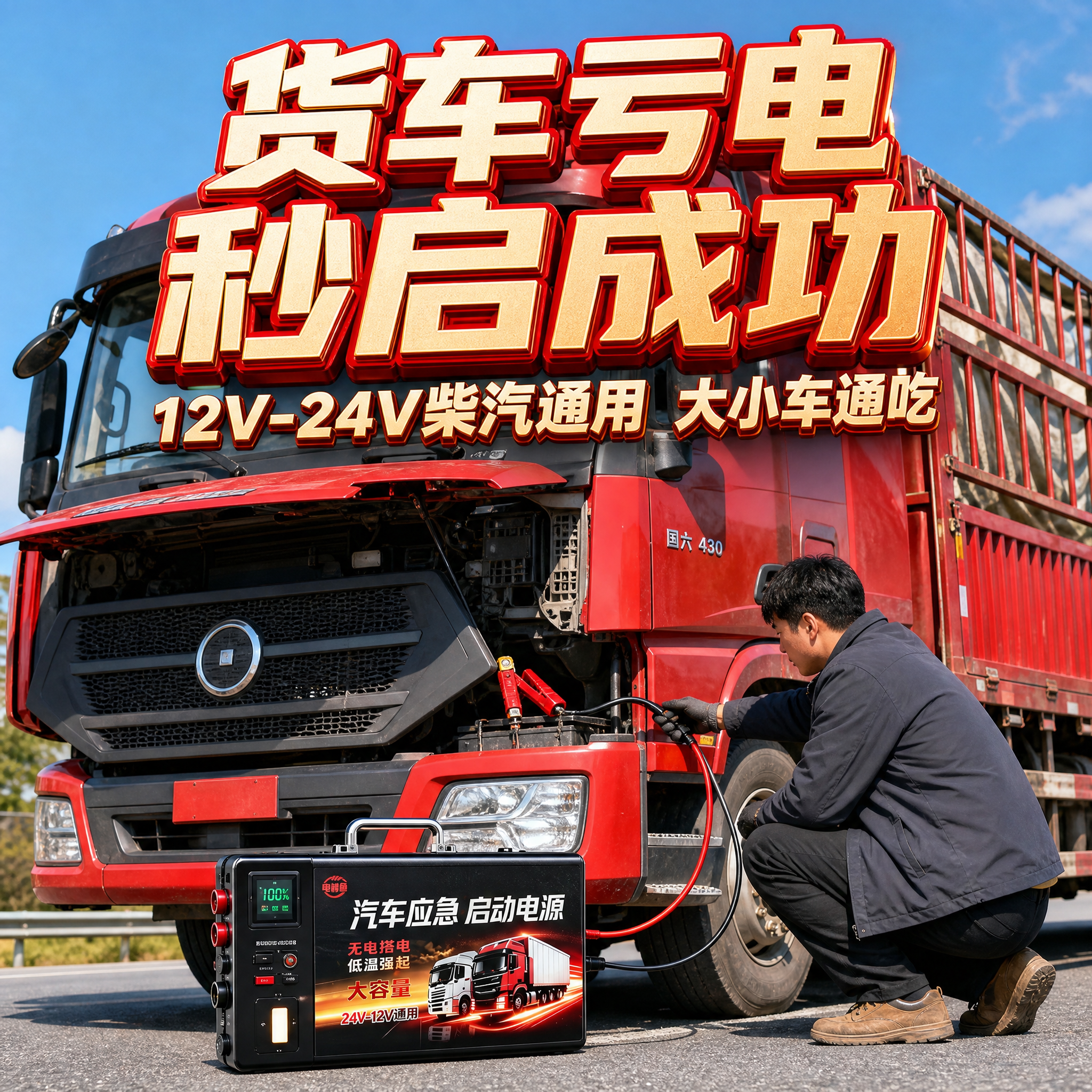 [主图-4] 真实使用场景，展示货车/卡车亏电启动场景。 [统… - 图片创意预览