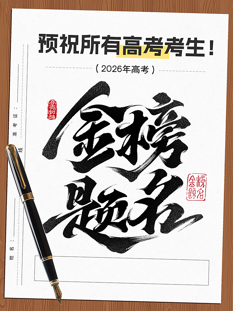 高考祝福金榜题名励志大字小红书封面