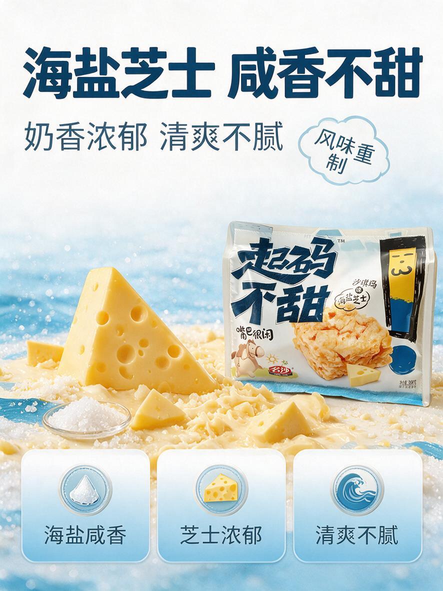[商品] 使用【图1】名沙起码不甜海盐芝士味沙琪玛包装（白色袋… - 图片创意预览