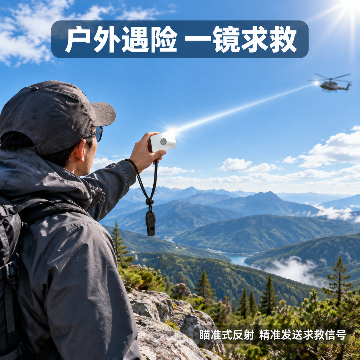 [主图-3] 户外使用场景图，展示信号镜在野外遇险求救的真实使… - 图片创意预览