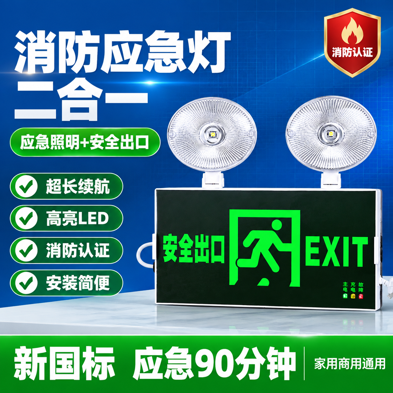 [单张主图] 消防应急灯安全出口指示灯二合一应急照明灯 爆款促… - 图片创意预览