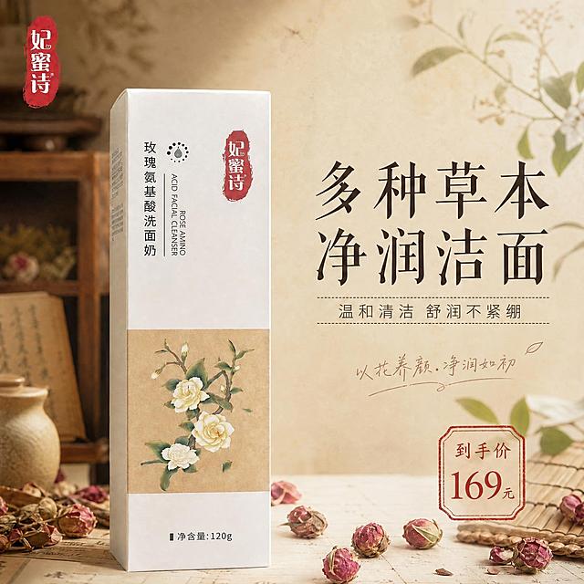 将图片右下角红色印章价格标签中的数字"168"修改为"169"，保持原有书法字体、深红色颜色、字号大小、印章边框风格和位置完全不变，其余所有画面元素（产品包装盒、背景、文字、玫瑰花干等）完全保留不变