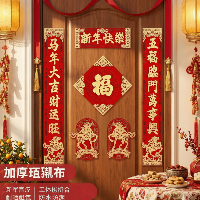 在门的左下方写上加厚植绒布，另外再写一些产品买点预览效果