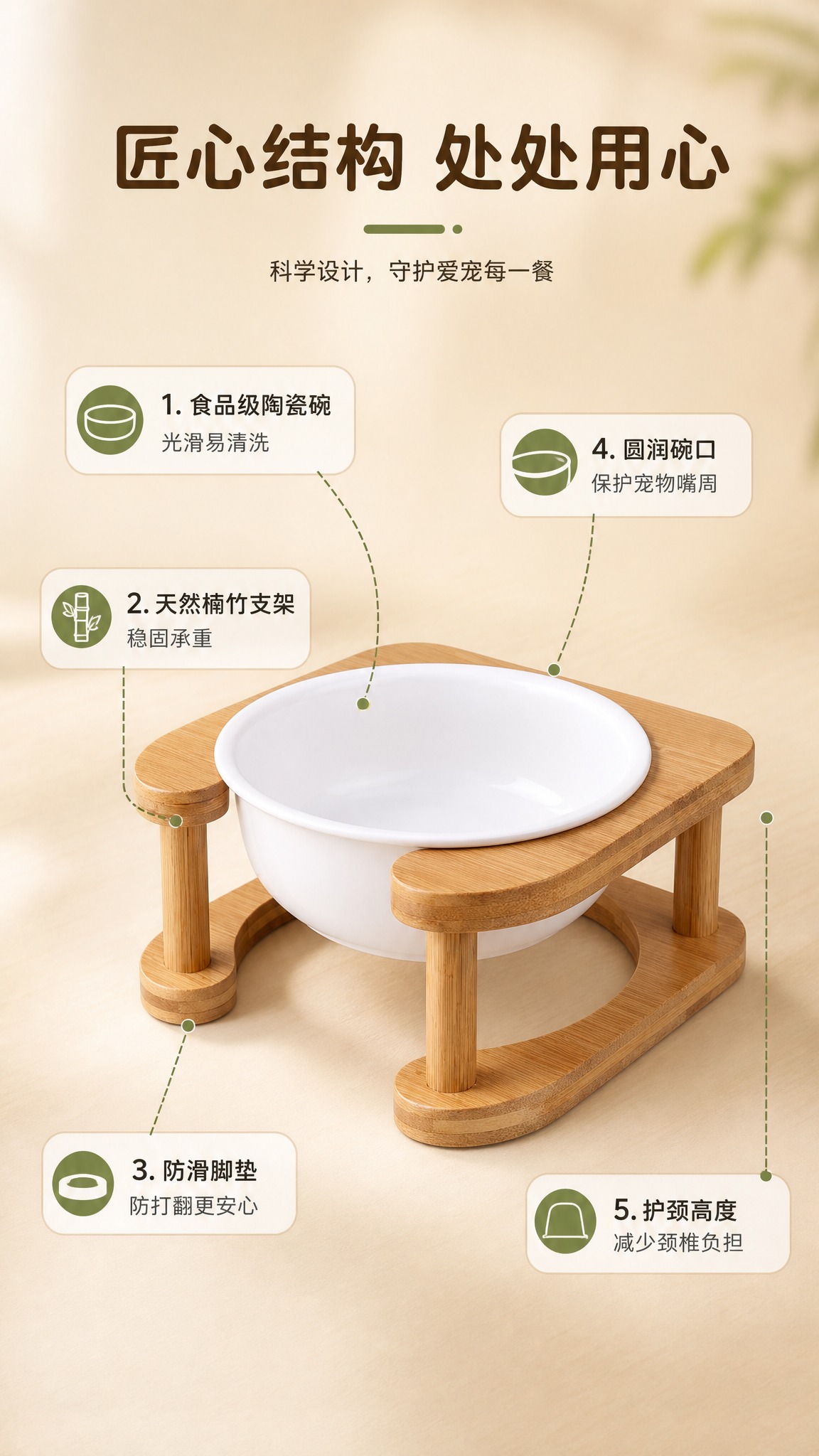 [商品] 使用【图1】竹木架陶瓷宠物碗；保留白色圆形陶瓷碗、竹… - 图片创意预览