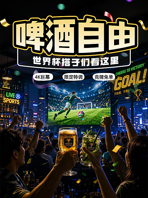 世界杯酒馆酒吧啤酒自由店铺营销实景风小红书封面