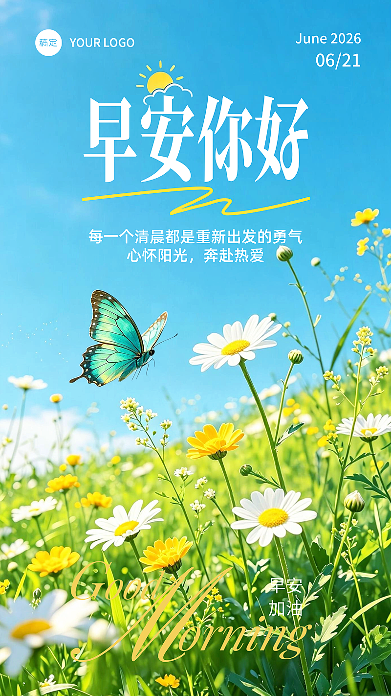 清新自然风早安日签祝福正能量祝福朋友圈宣传手机海报