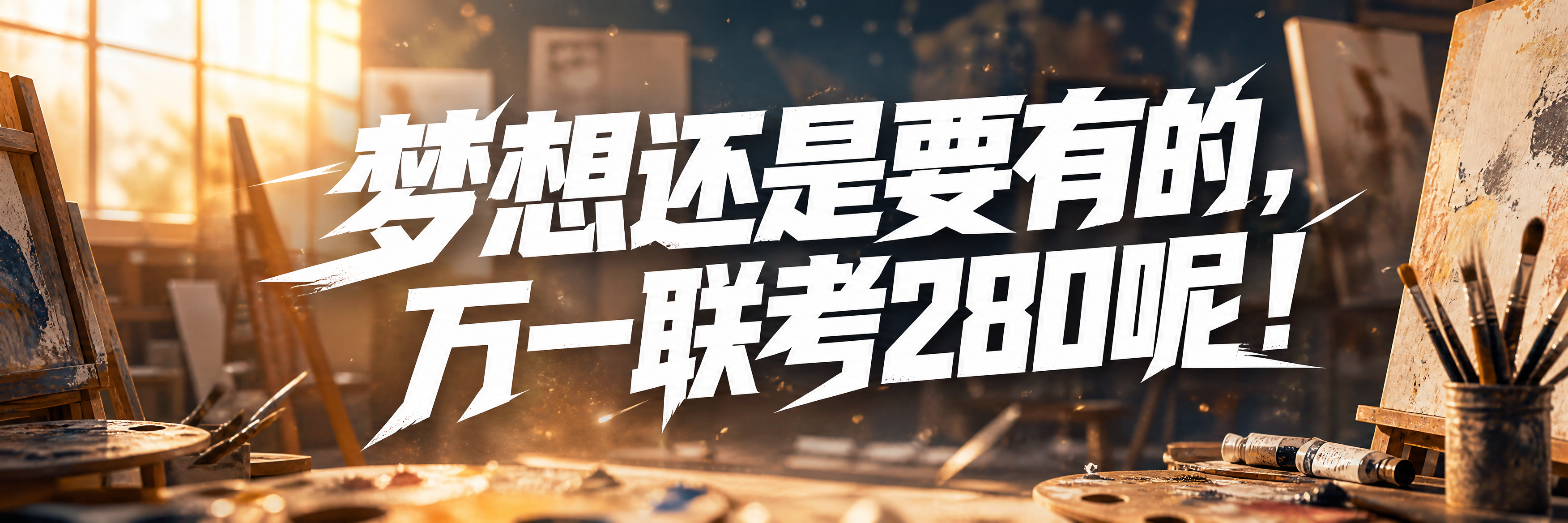 一条青春励志考试横幅设计，横幅比例4:1超宽幅。背景为美术联考… - 图片创意预览