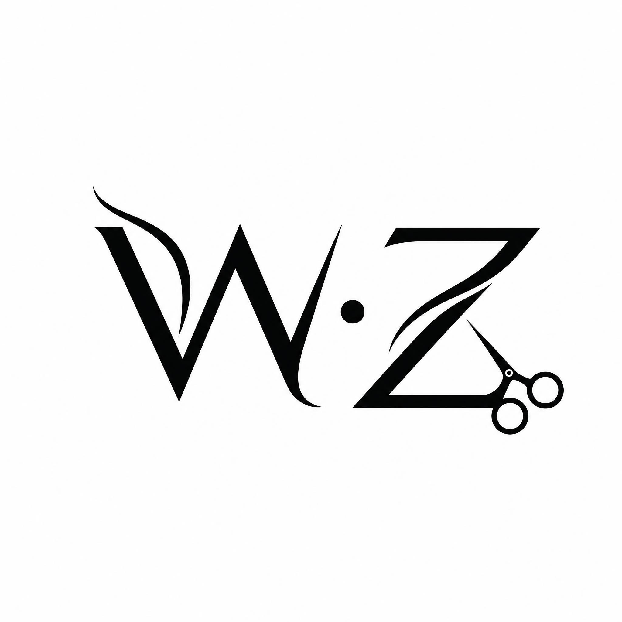 纯白色背景。平面艺术字体设计，理发店logo图标，主体为"W·… - 图片创意预览