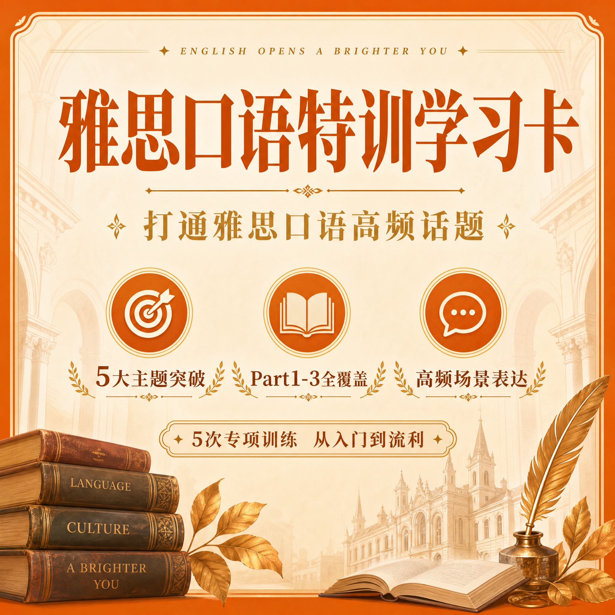 [主图-1] 雅思口语特训学习卡 主题首图 [统一基调] 暖橙… - 图片创意预览