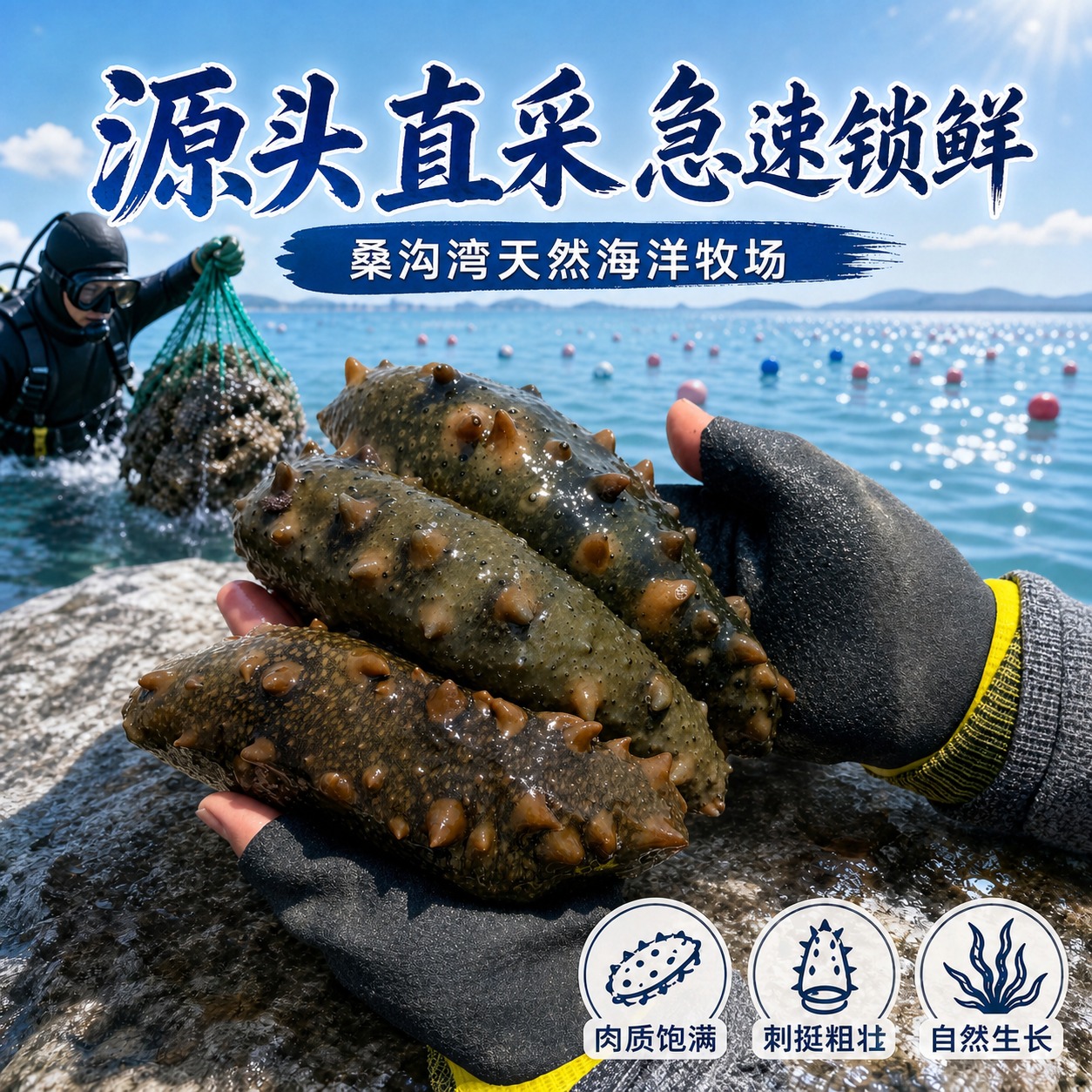 1. 主标题更新为"源头直采 急速锁鲜"，保持原蓝色书法大字风… - 图片创意预览