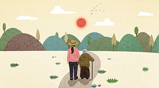 把图中左边的男人改成带着草帽的女生，扎着马尾辫，穿着粉色的长袖衣服