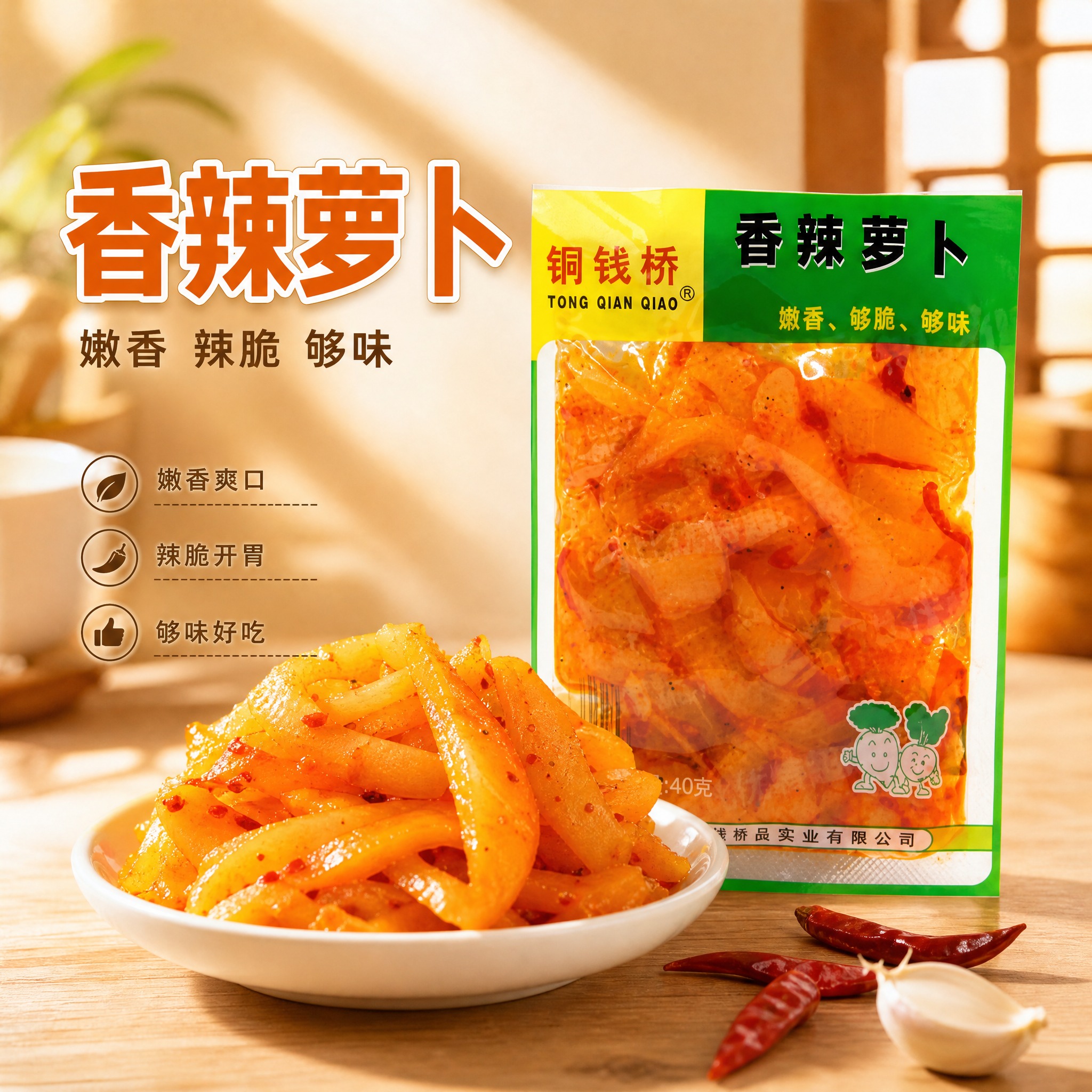 [主图-1] 铜钱桥 香辣萝卜 首图点击率图。主题为开袋即食的… - 图片创意预览