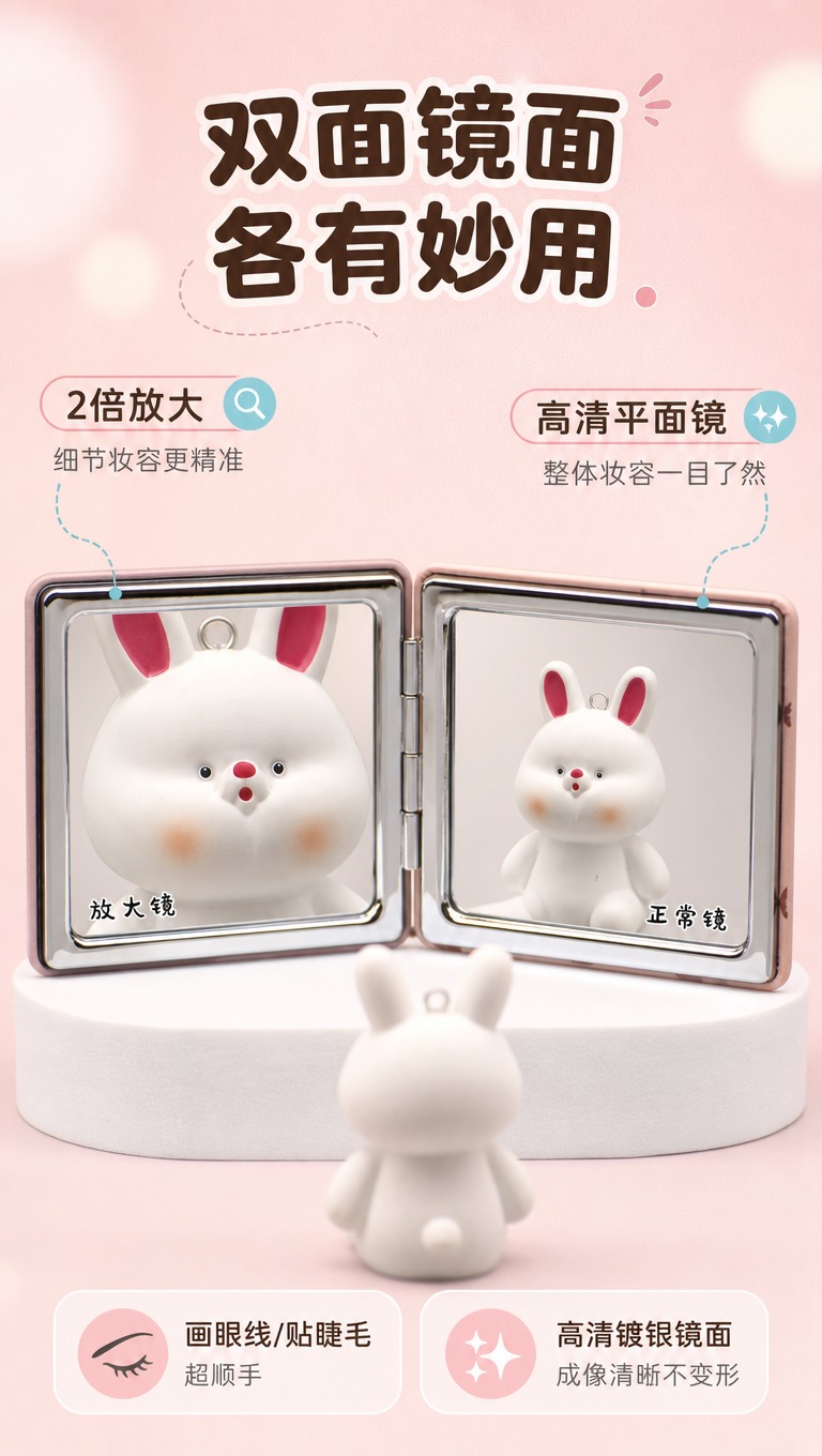 [商品] 使用【图5】方形双面折叠化妆镜（打开状态）；保留双面… - 图片创意预览