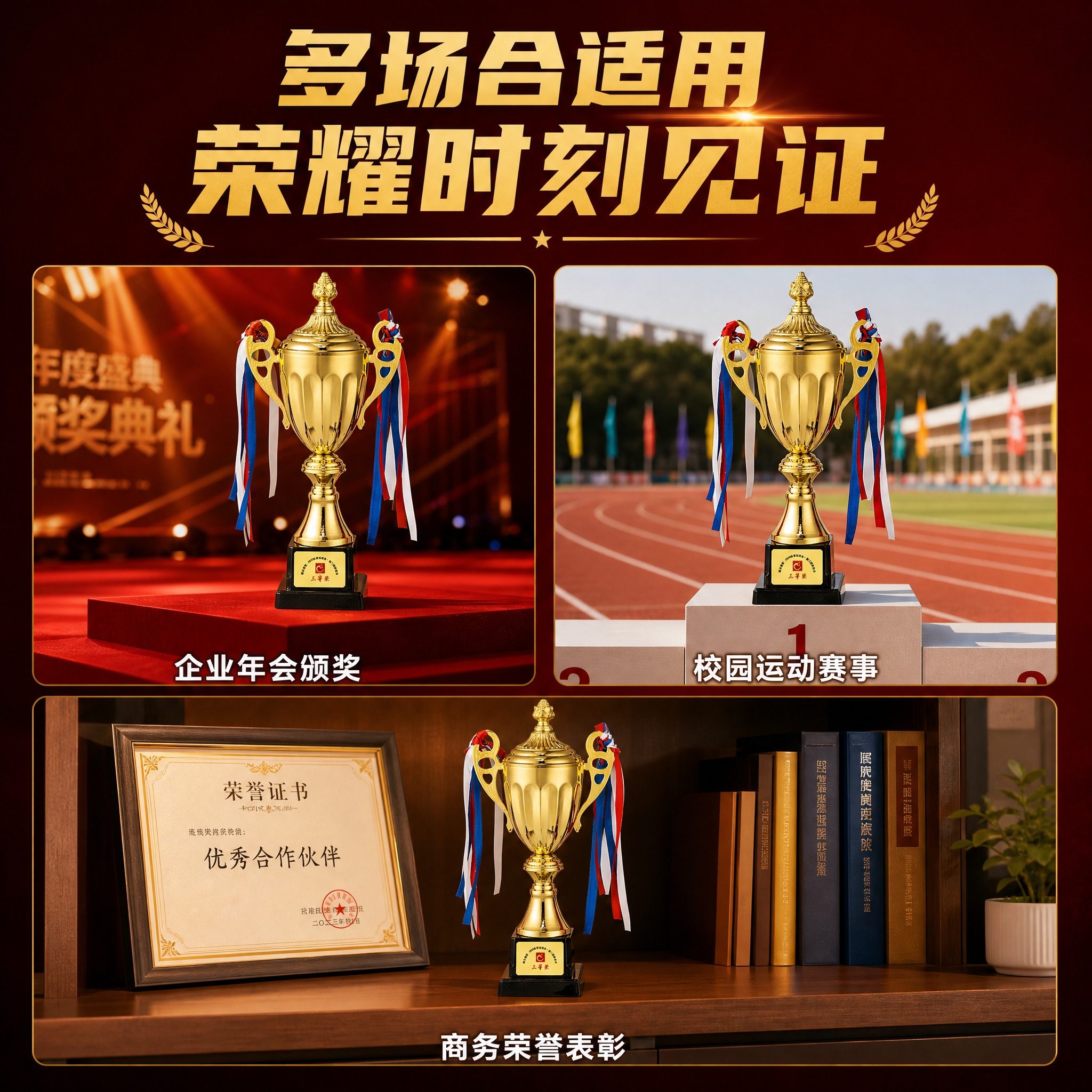 [主图-4] 金属镀金荣誉奖杯 多场景适用展示 颁奖荣誉场景… - 图片创意预览