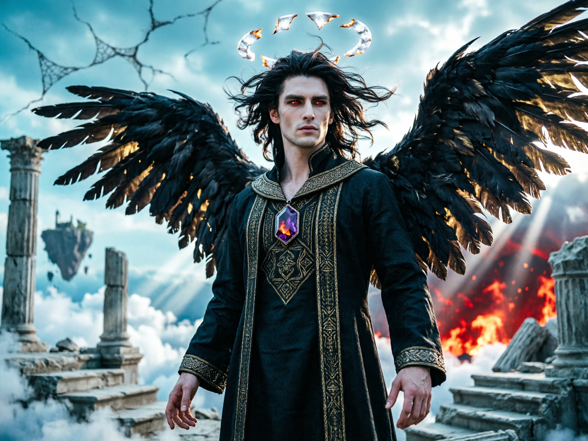 电影感写实风格人物插画：堕天使路西法（Lucifer）的半身/… - 图片创意预览