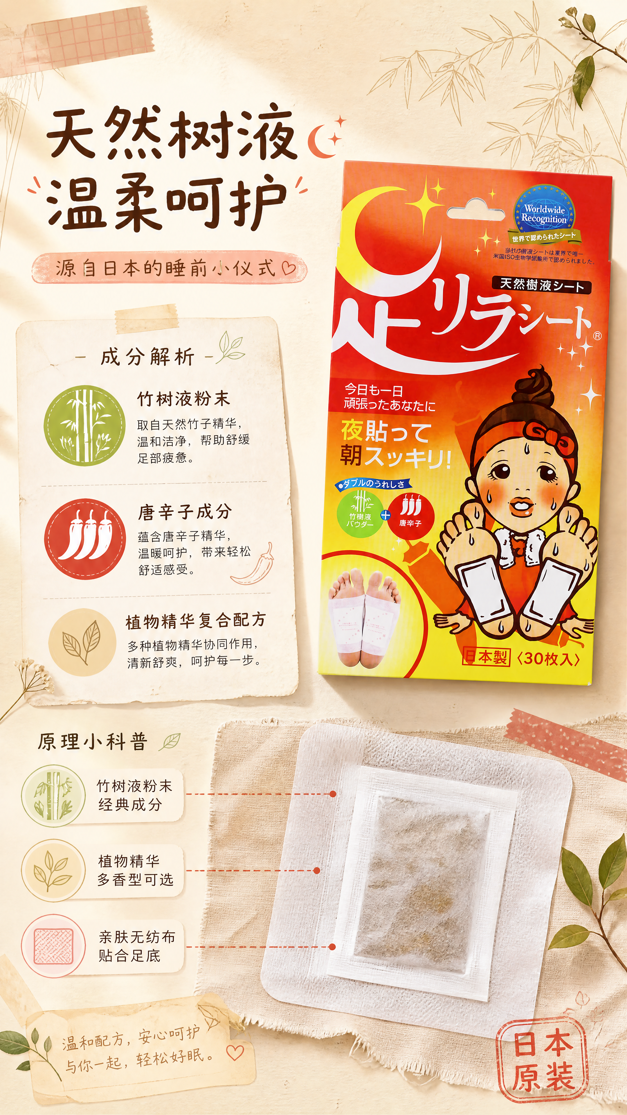[商品] 使用【图1】唐辛子红盒足贴与单枚足贴特写；保留包装盒… - 图片创意预览