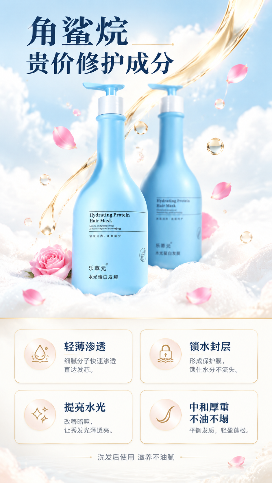 [商品] 使用【图1】两瓶浅蓝色乐萃元水光蛋白发膜前后错落，保… - 图片创意预览