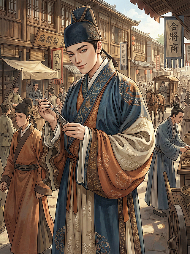 请将图片渲染成高清彩色立体图，背景采用宋代街市。