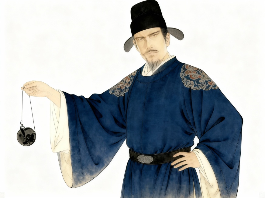 手拿墨斗线假装地给别人预览效果