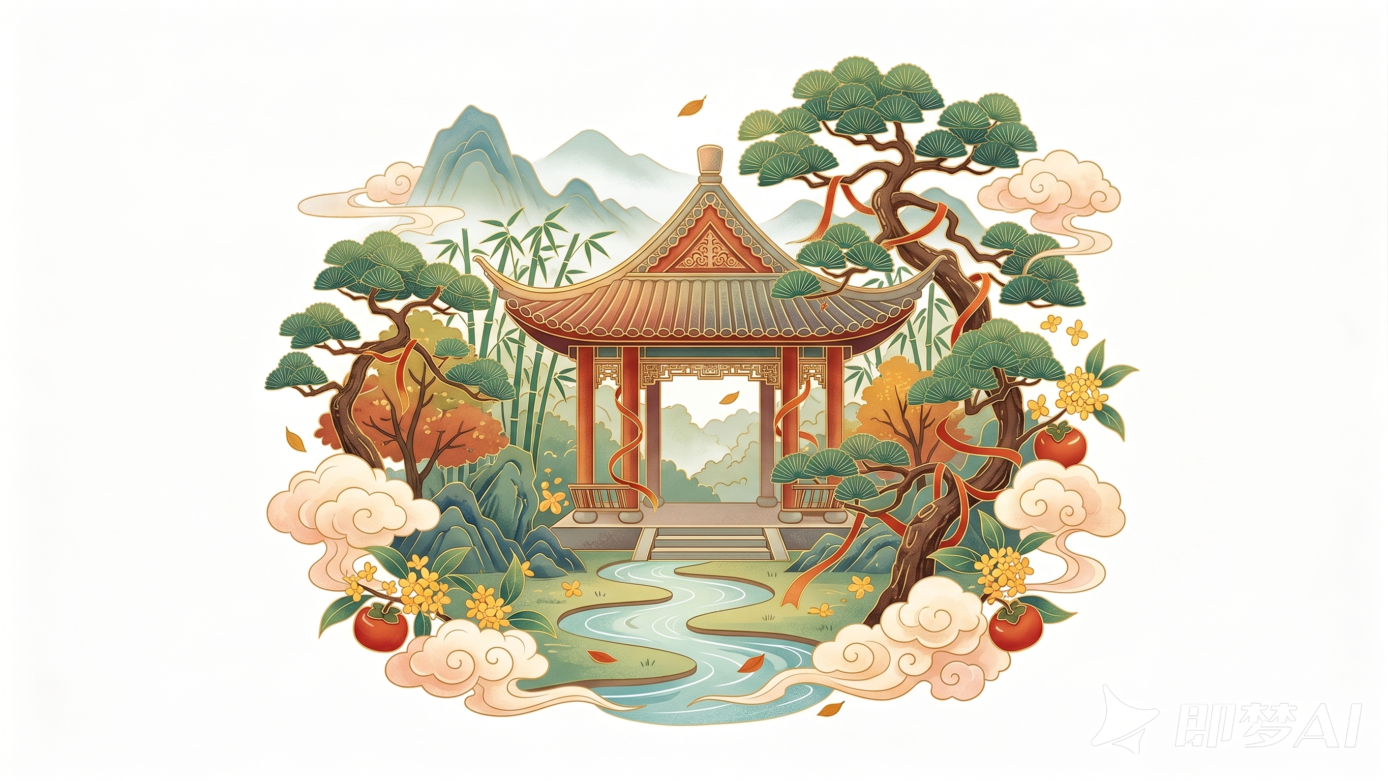 在画面中心位置，国风创意的图标，小元素设计，保留通透渐变层次与… - 图片创意预览
