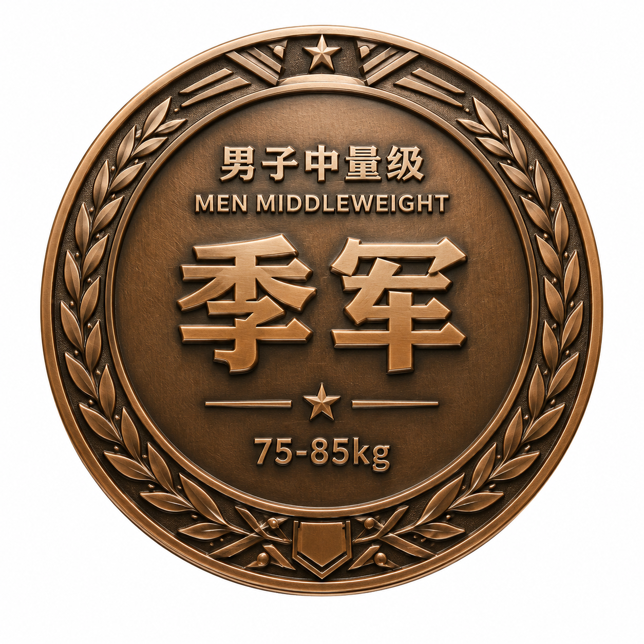 一枚7cm直径的圆形体育赛事奖牌背面设计，古铜色金属质感，立体… - 图片创意预览