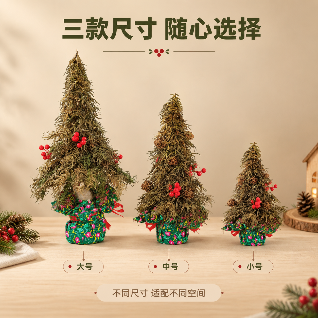 [商品] 使用【图4】干杉叶圣诞树大中小三款；保留三款不同高度… - 图片创意预览