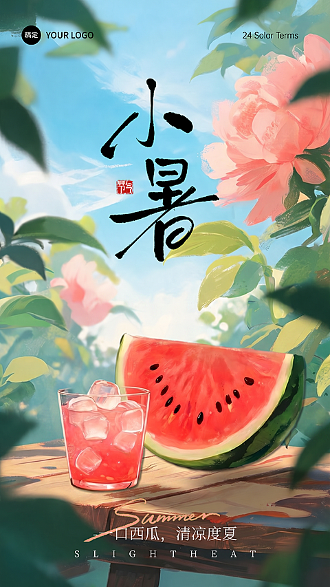 小暑节气祝福清新卡通风通用竖版海报