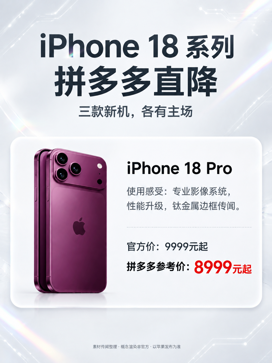 一张竖版3:4比例的iPhone 18系列手机促销海报，科技感… - 图片创意预览