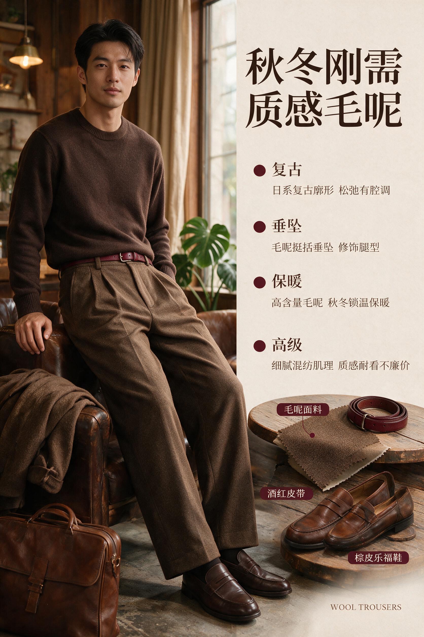 设计理念页。亚洲男模特，短发干净利落，身形挺拔，气质沉稳。他穿… - 图片创意预览