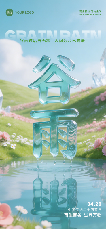 谷雨节气全屏海报预览效果