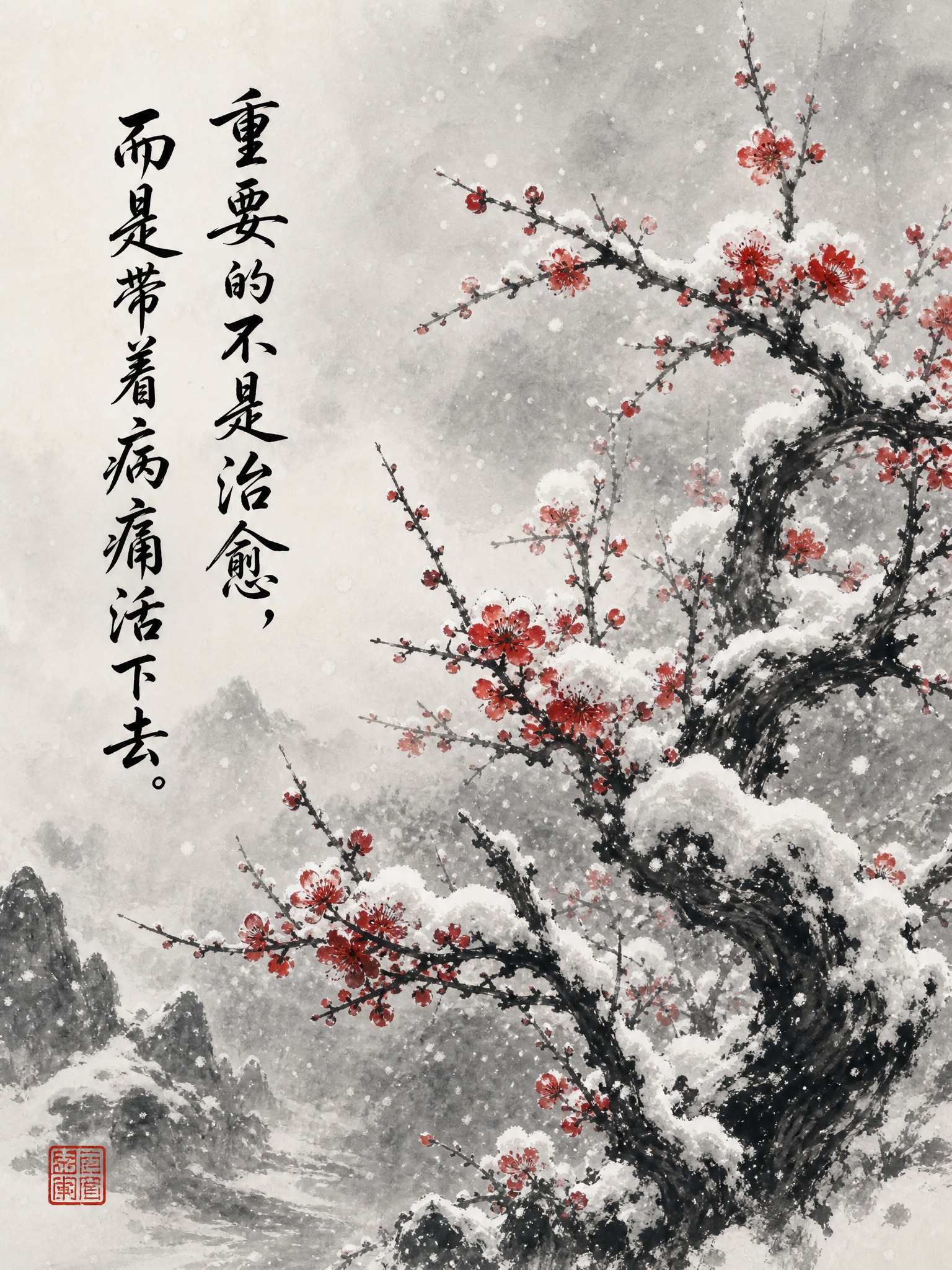 国风意境早安日签图，竖版3:4构图，水墨东方美学风格。画面上方… - 图片创意预览