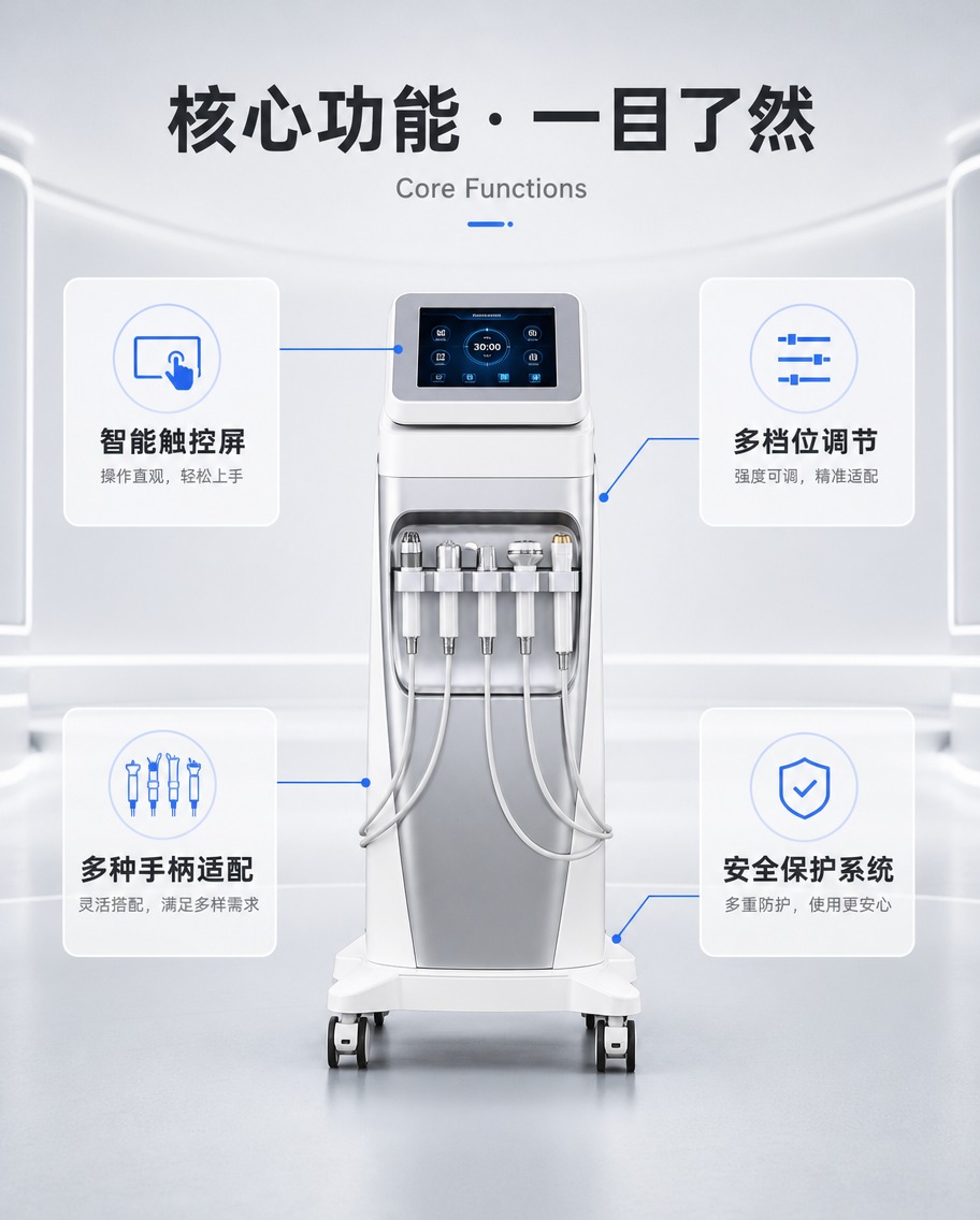 [商品] 通用立式美容仪器，白色机身搭配金属银色面板，顶部有操… - 图片创意预览