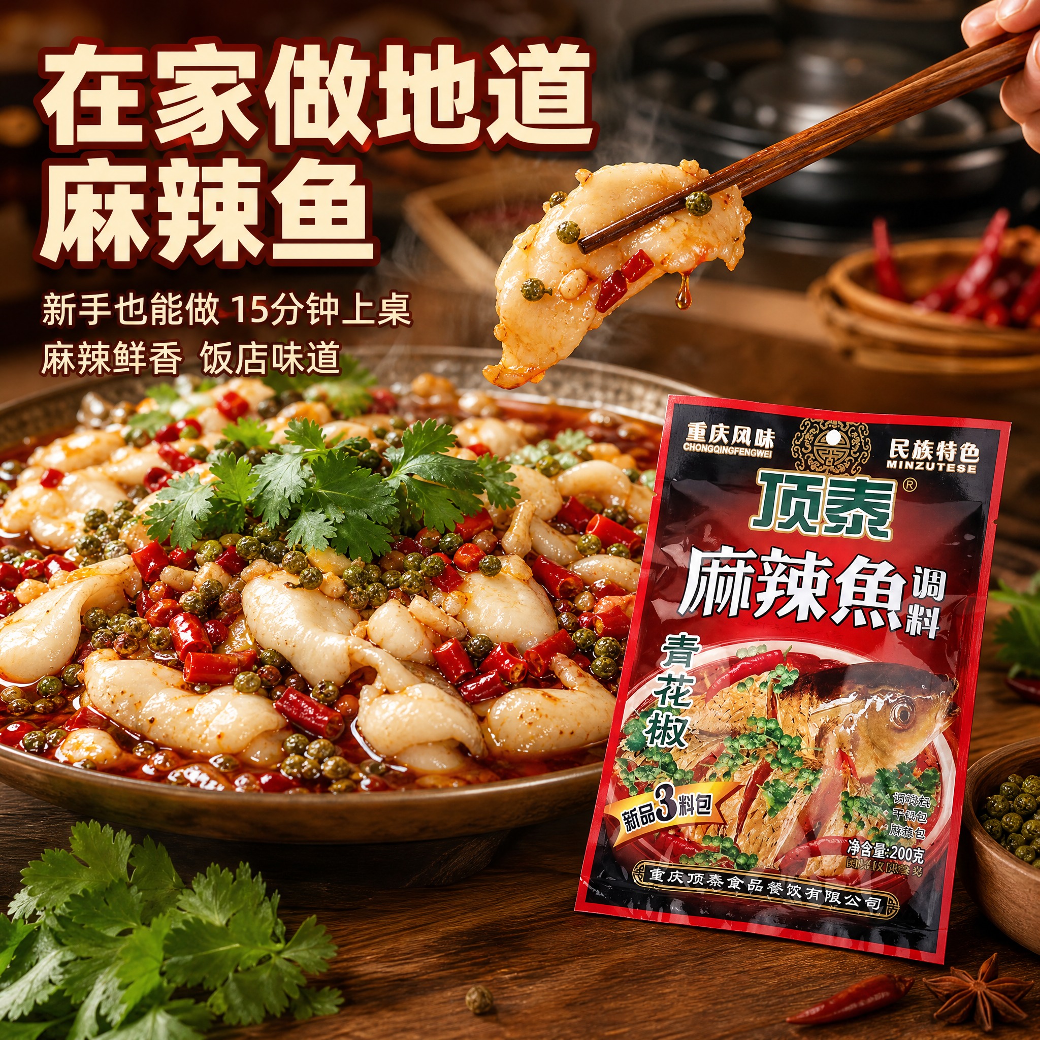 [主图-3] 使用场景与成品效果，展示用调料做出的麻辣鱼成品，… - 图片创意预览