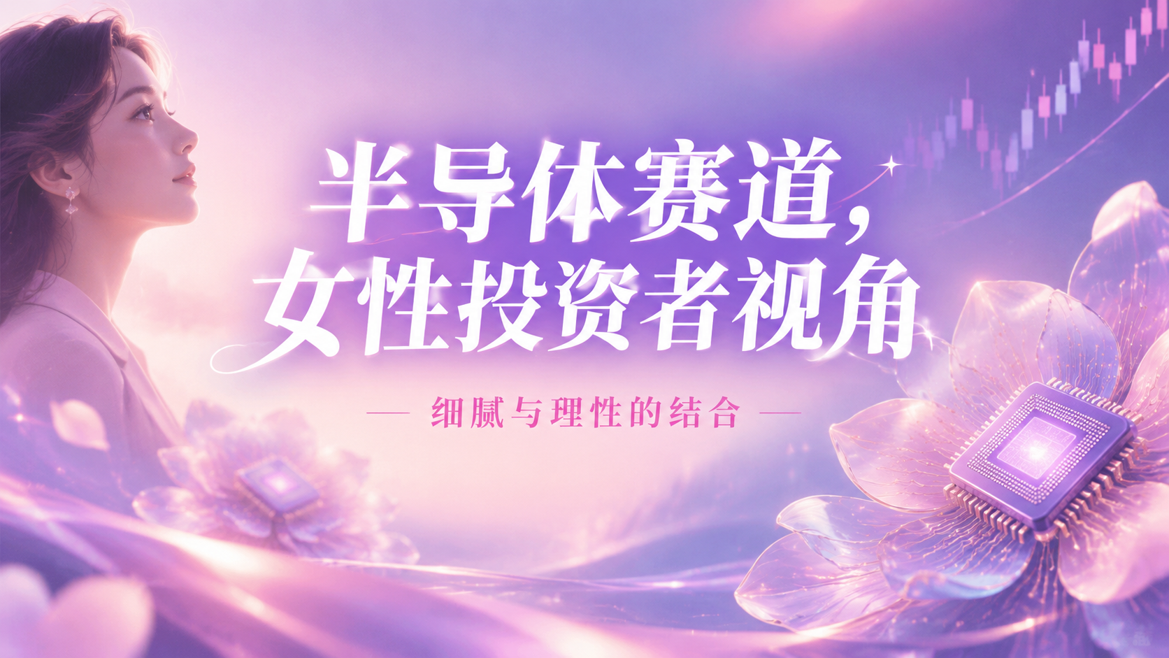 16:9横版股市财经海报，高级粉紫色渐变背景，带有柔和的光晕和… - 图片创意预览