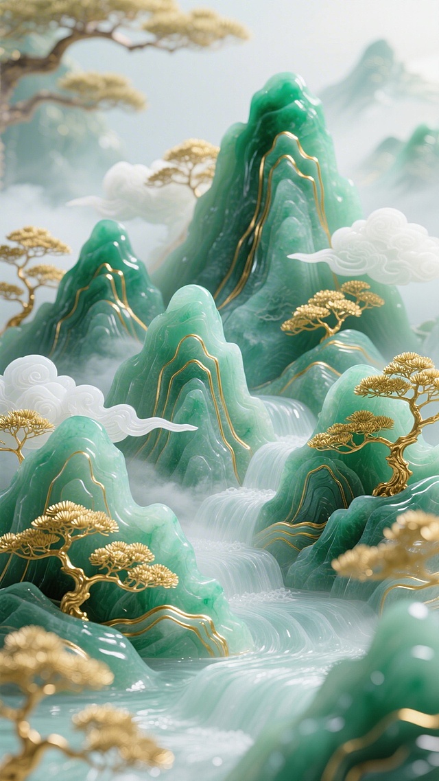 3D玉石质感｜国风山水背景艺术创意