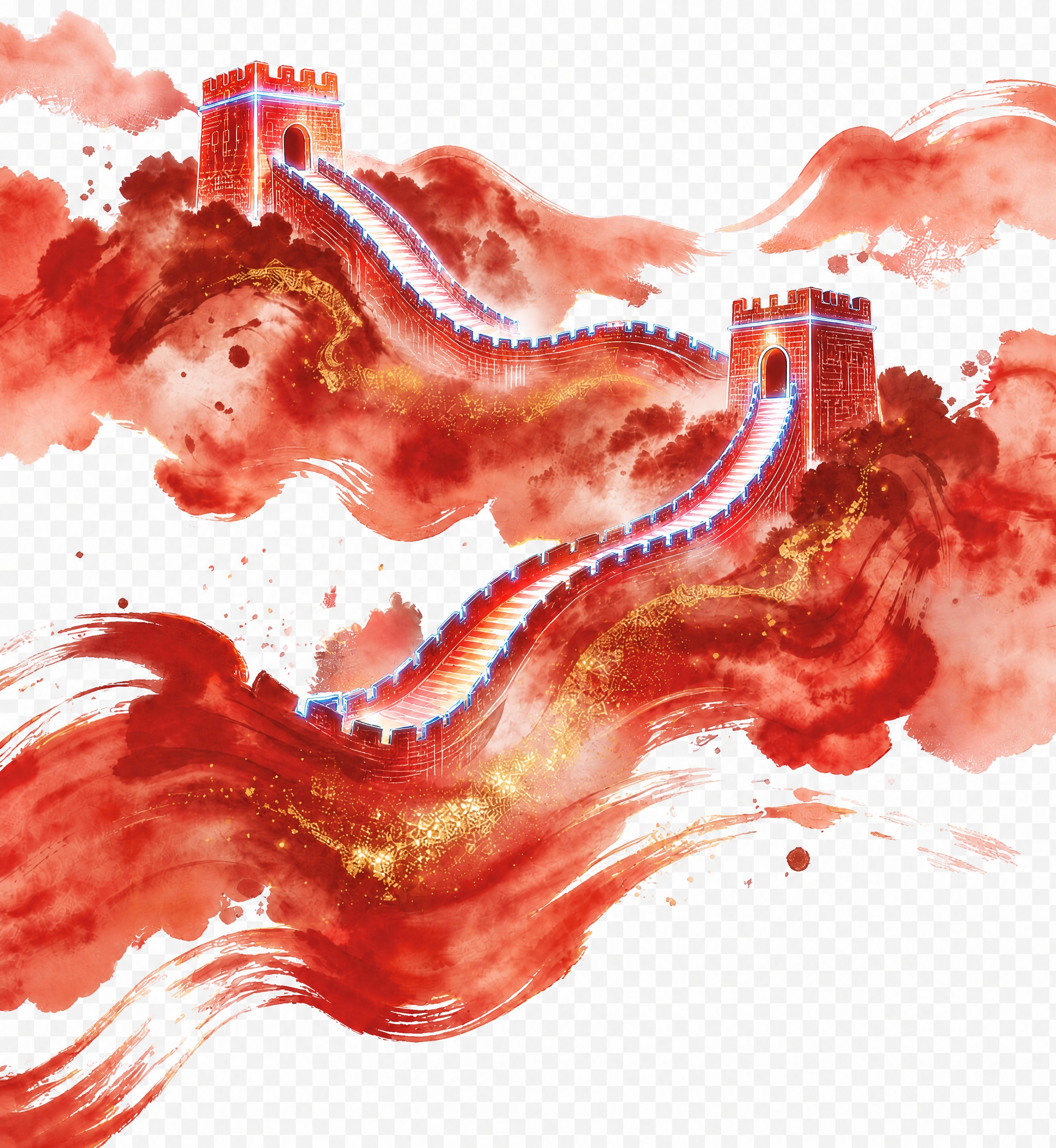以第一张图的长城走向、两座城楼位置、云雾形状和整体布局为基准，… - 图片创意预览