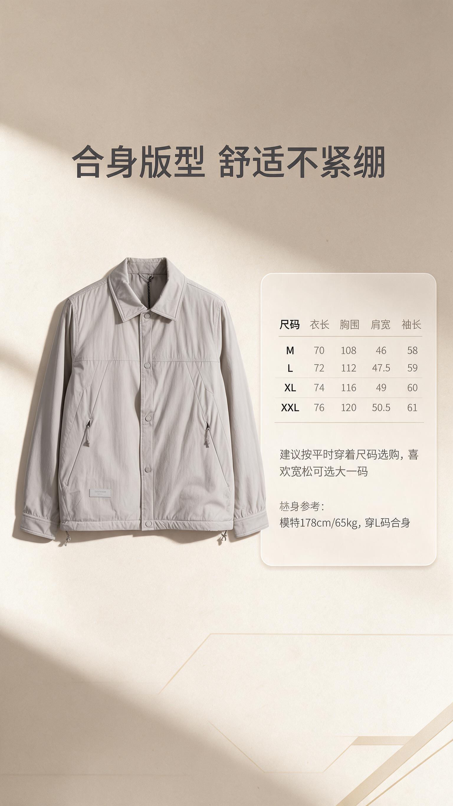 [商品] 使用【图1】浅米杏色男士翻领夹克；商品处理：保留翻领… - 图片创意预览
