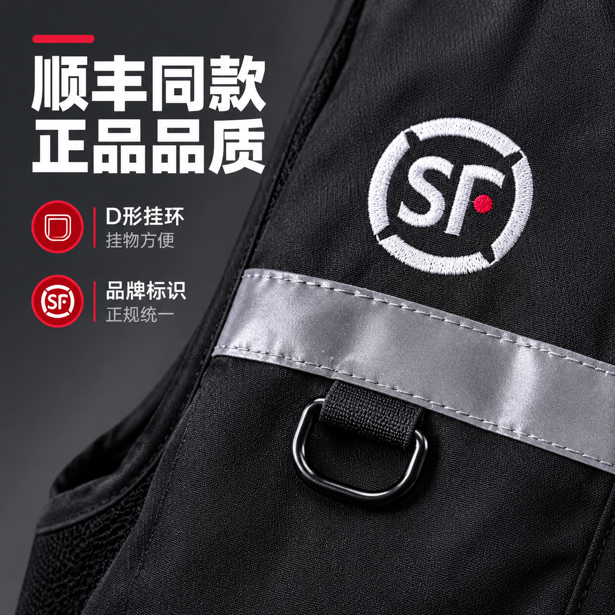 [主图-5] 顺丰马甲Logo与D形挂环细节图，展示品牌标识与… - 图片创意预览