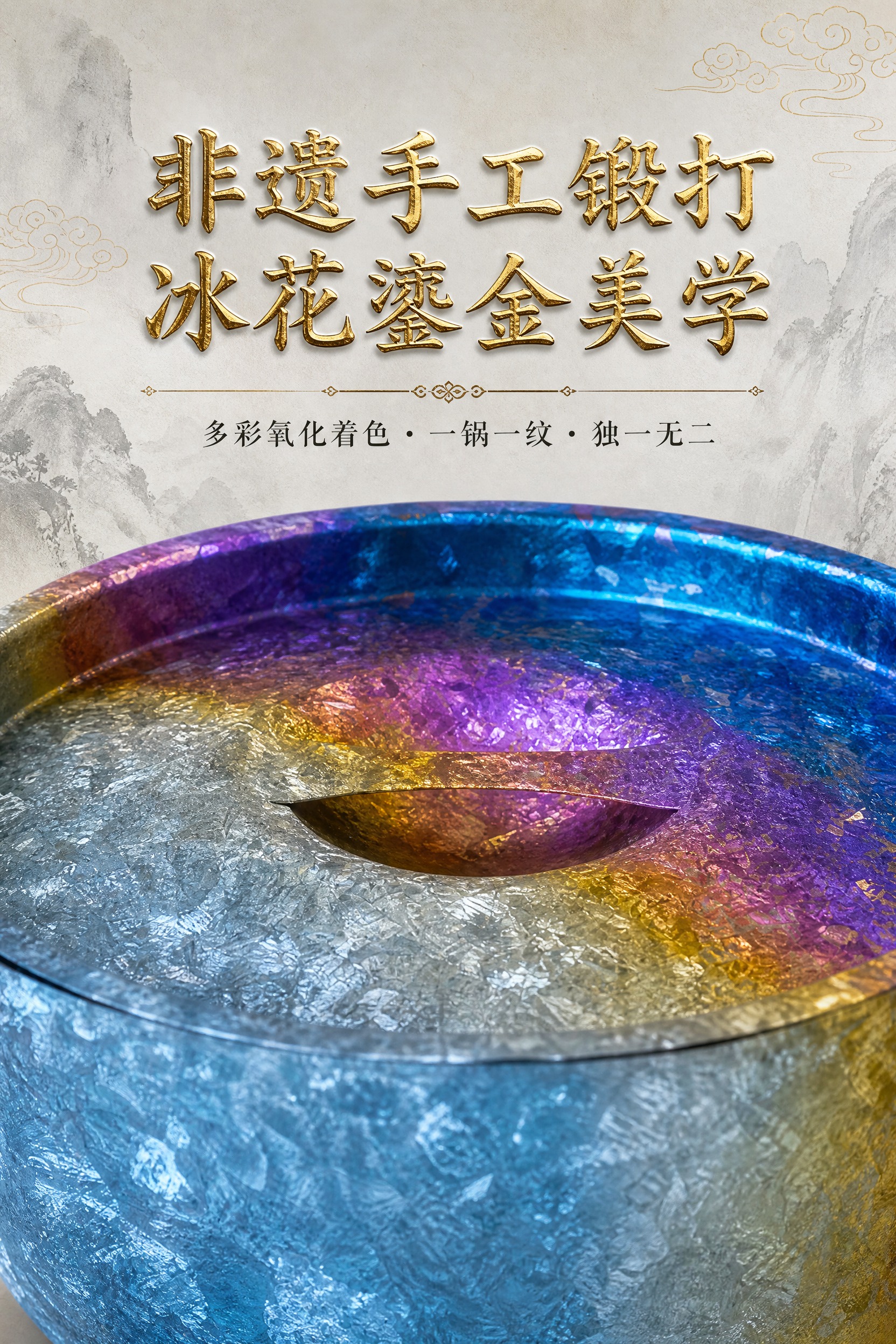 [商品] 使用【图2】幻彩蓝紫款锅身冰花肌理特写；严格保留多彩… - 图片创意预览