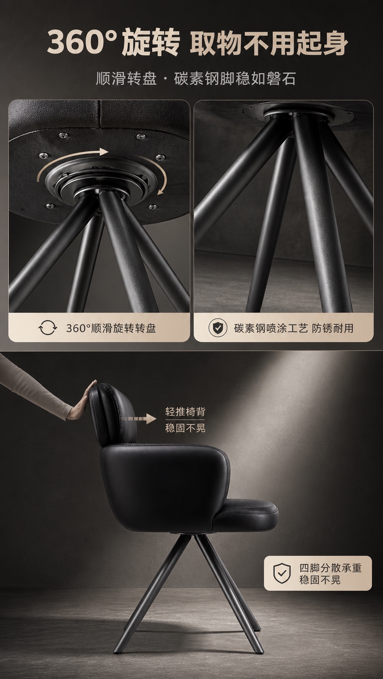 [商品] 使用【图1右】DY-8861B素影黑餐椅；保留碳素钢… - 图片创意预览