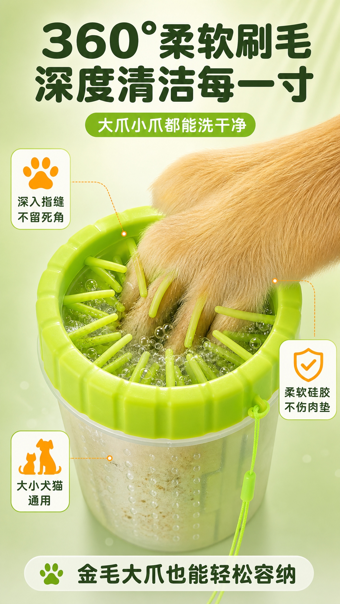 [商品] 使用【图1】绿色硅胶宠物洗脚杯；保留绿色硅胶盖、放射… - 图片创意预览