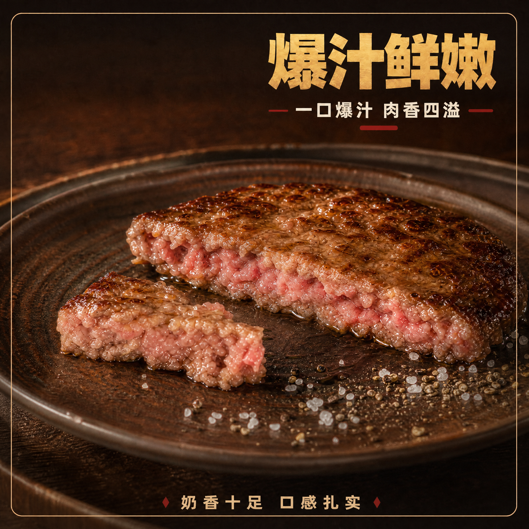 [修改图] 爆汁鲜嫩和牛牛肉饼细节图，将肉饼厚度改薄，符合真实… - 图片创意预览