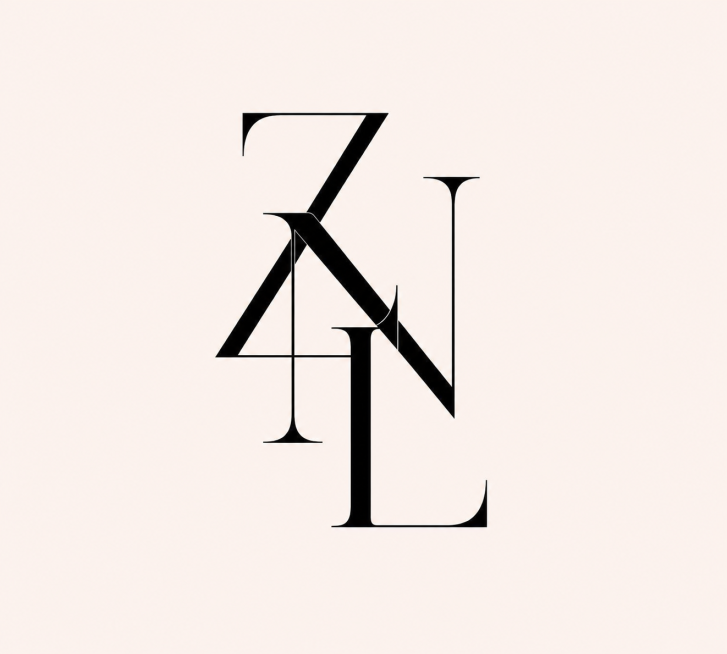 参考图片风格，设计ZNL三个字母交叠组合的logo，采用简约现代 serif 字体，黑字浅米色背景，高级极简风格预览效果