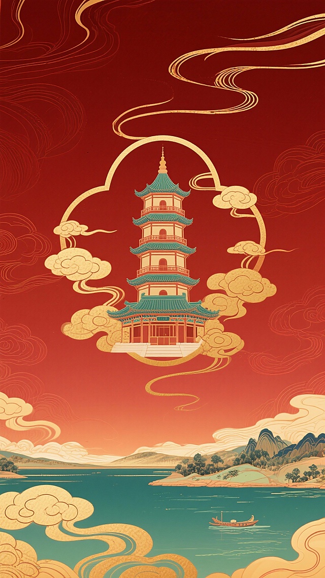 -**视觉布局**:深红色渐变背景，金色祥云纹理衬底-**背景图**:易县地标建筑(如荆轲塔/易水湖)