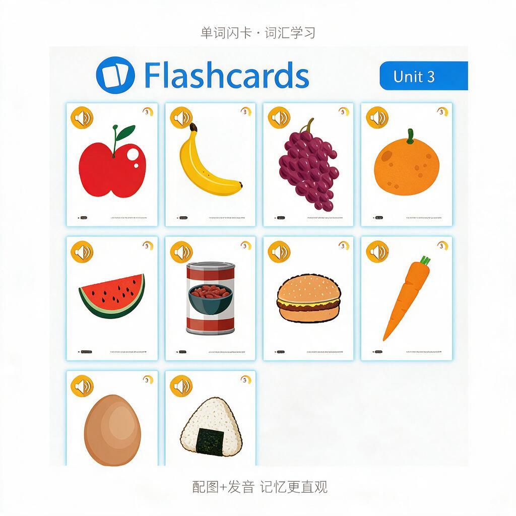 淘宝主图，白底简洁风，重图少字。纯白色背景。画面主体是单词闪卡… - 图片创意预览
