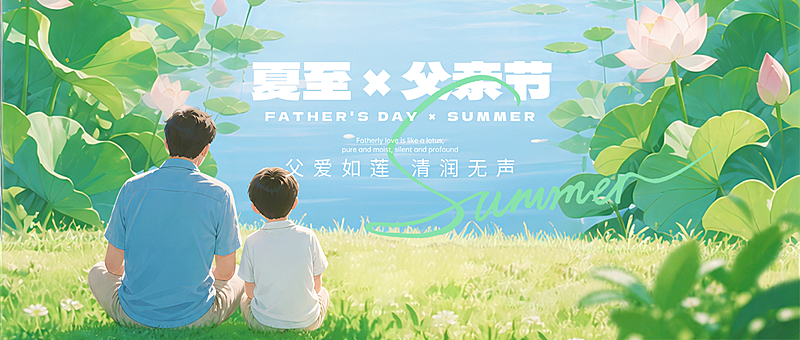 夏至父亲节问候祝福通用卡通风荷塘微信公众号首图